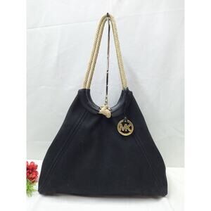 Michael Kors Black Canvas Rope Handles Shoulder Bag
